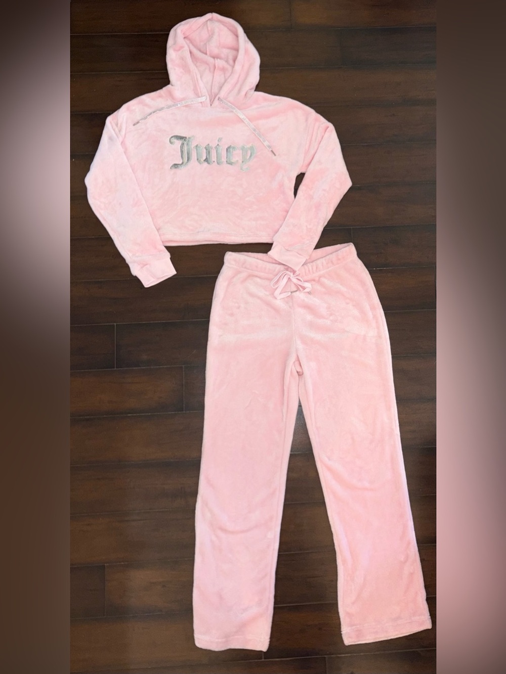 Juicy Couture Pink Velour Hoodie & Pant Tracksuit Pajama Set Size Small